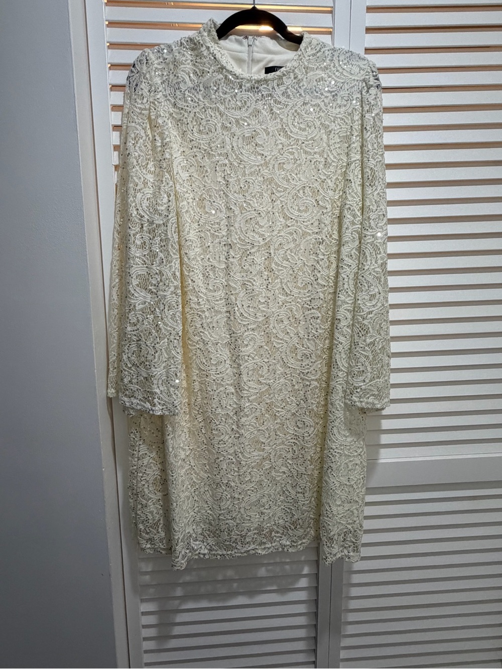 Nicole by Nicole Miller Ivory Beaded Lace Long-Sleeve Dress